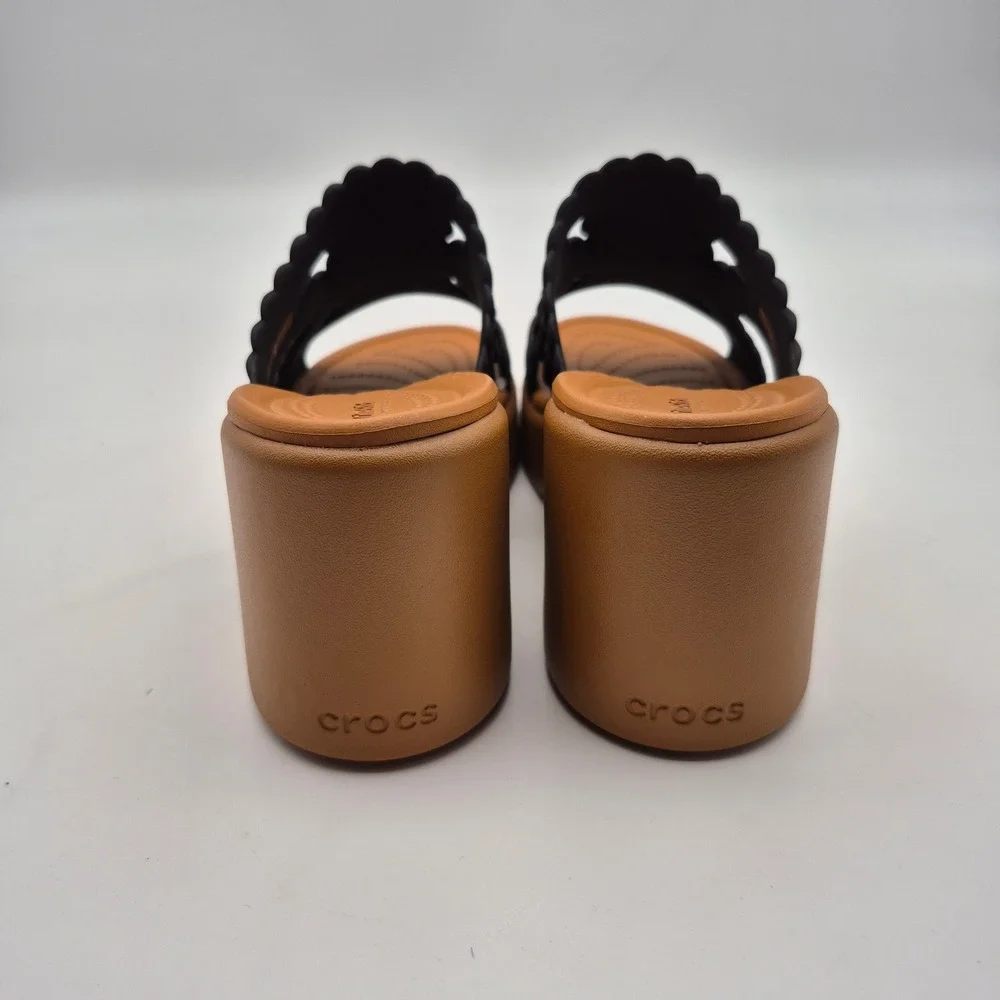 Crocs Brooklyn Woven Slide Heel Platform Sandals Noir Black Women's Size 8 Shoes